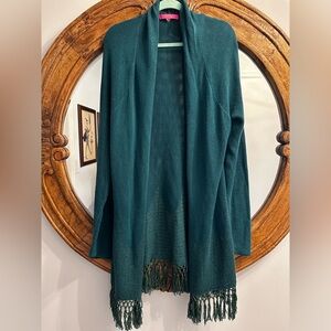 Lilly Pulitzer Green Fringe Tatum Open Knit Cardigan Sweater Size 1XL
